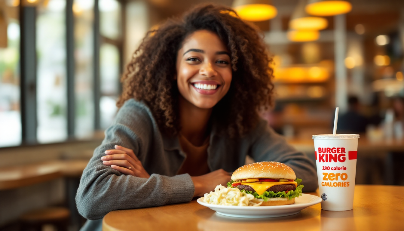 건강하고 현명하게 버거킹 식사를 즐기는 모습